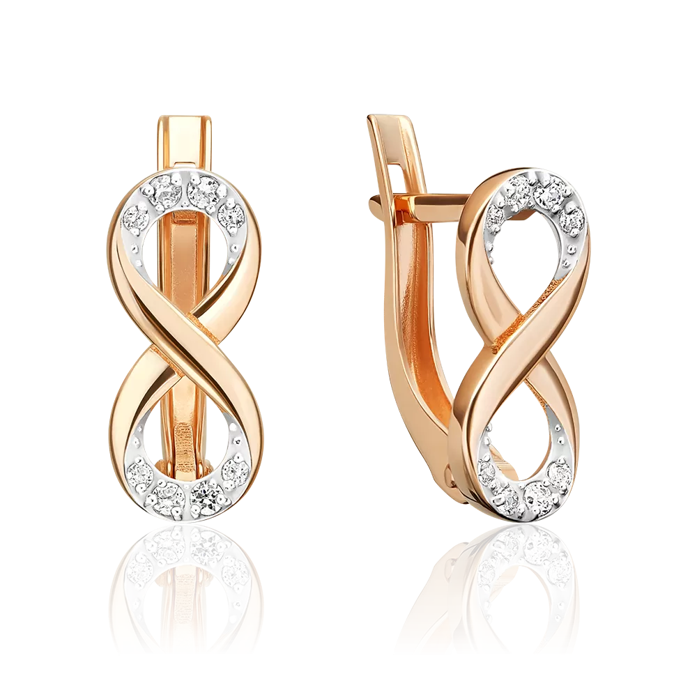 Серьги с английским замком из красного золота с фианитами 02-5622-00-401-1110