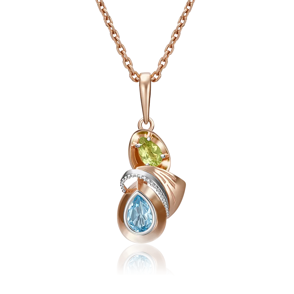 Подвеска из красного золота с топазом и хризолитом 03-2850-00-243-1110-57