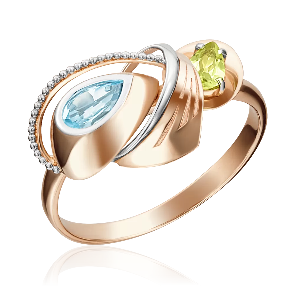 Кольцо из красного золота с топазом и хризолитом 01-5152-00-243-1110-57