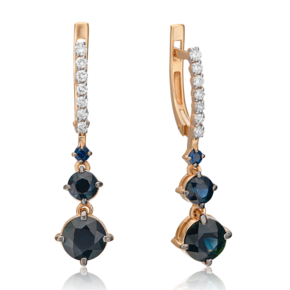 Серьги с английским замком из красного золота с сапфирами и бриллиантами