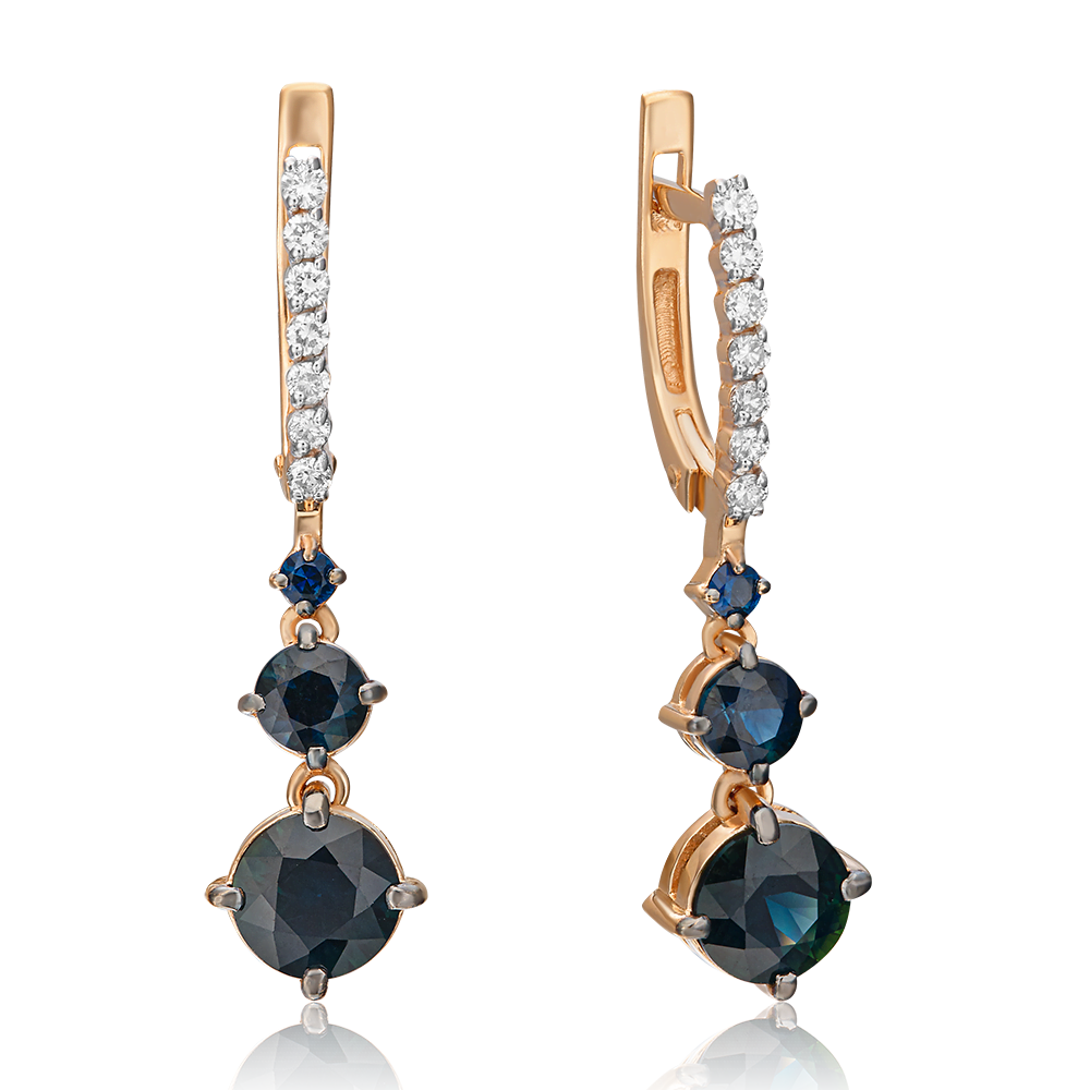 Серьги с английским замком из красного золота с сапфирами и бриллиантами 02-0687-00-105-1110-30