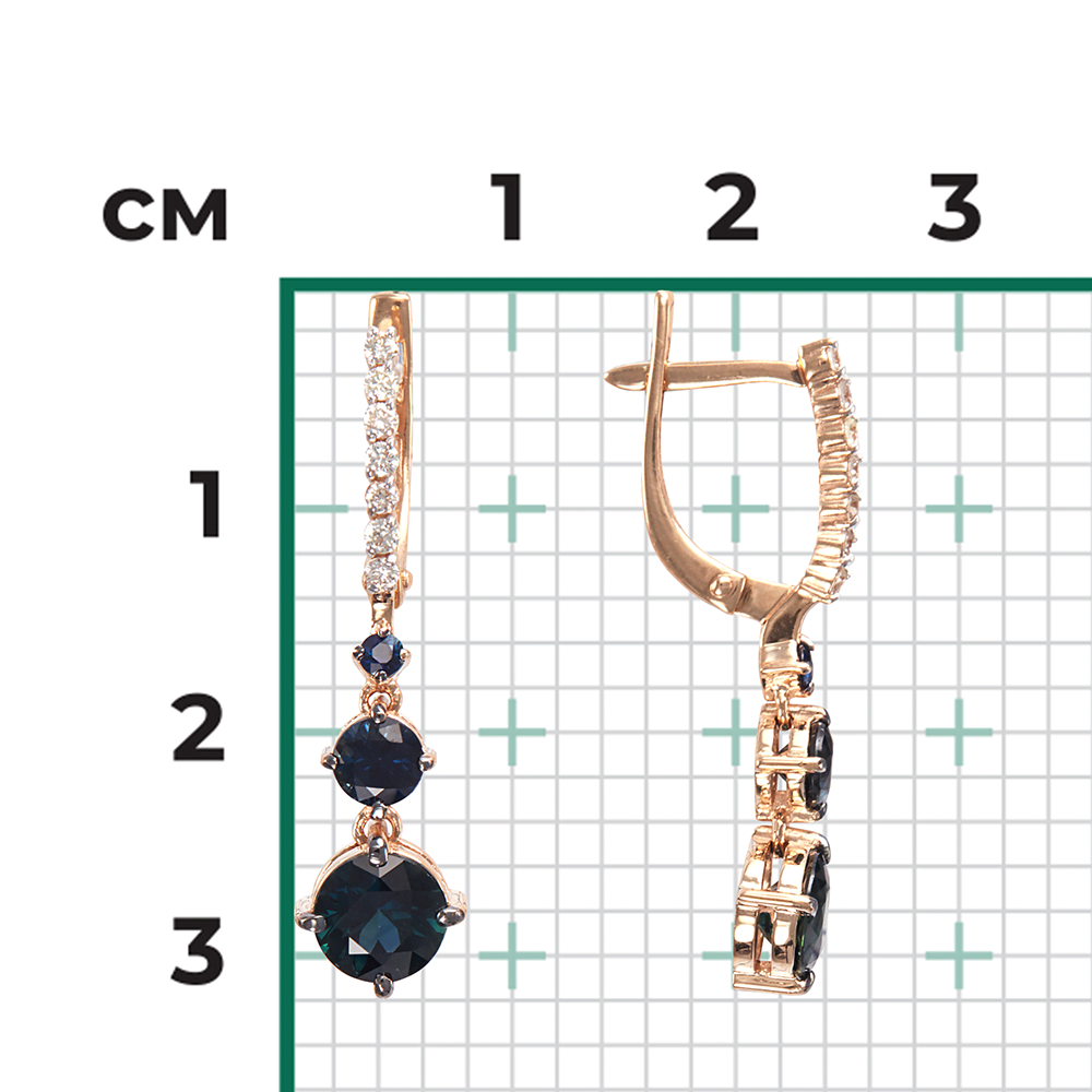 Серьги с английским замком из красного золота с сапфирами и бриллиантами 02-0687-00-105-1110-30