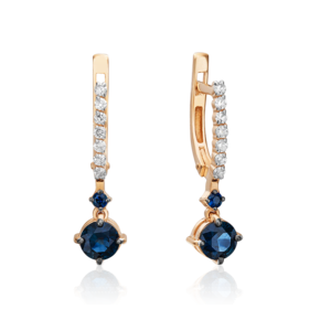 Серьги с английским замком из красного золота с сапфирами и бриллиантами 02-0689-00-105-1110-30