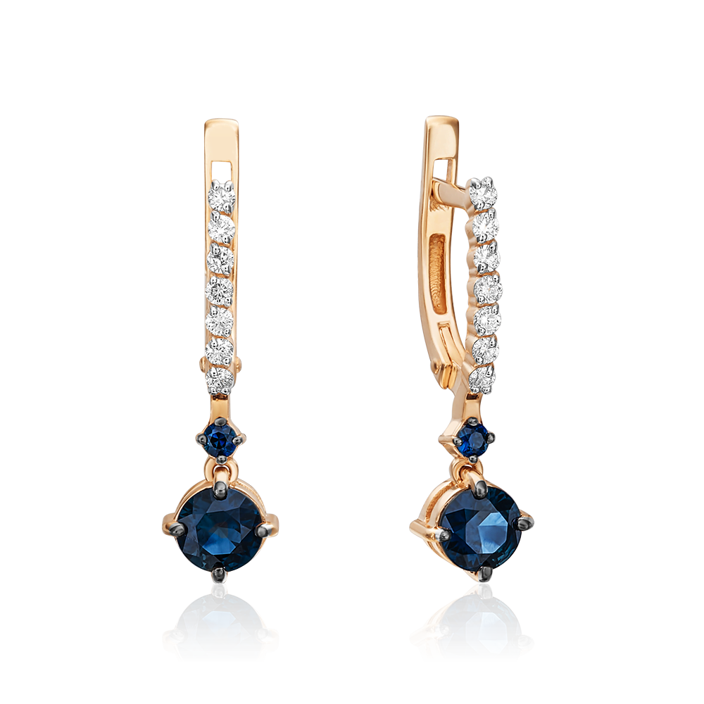 Серьги с английским замком из красного золота с сапфирами и бриллиантами 02-0689-00-105-1110-30