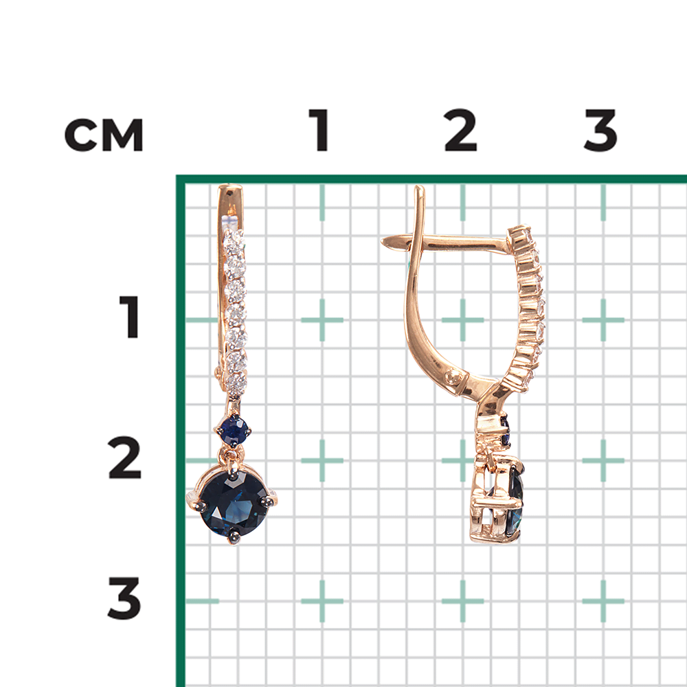 Серьги с английским замком из красного золота с сапфирами и бриллиантами 02-0689-00-105-1110-30