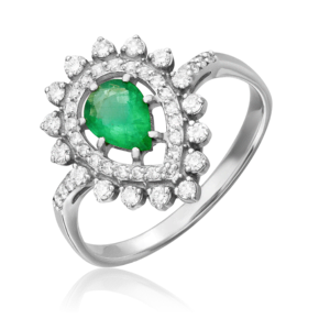 Кольцо из белого золота с изумрудом и бриллиантами 01-0221-00-106-1120-30