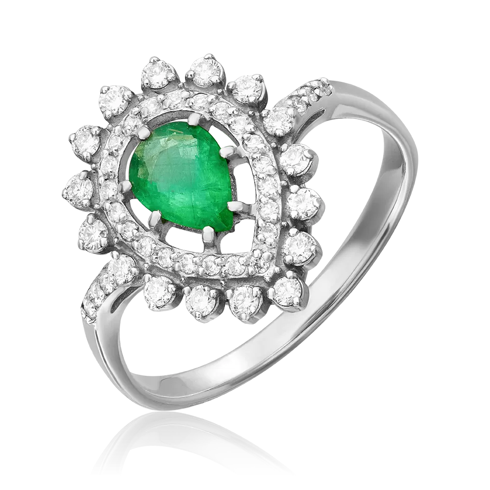 Кольцо из белого золота с изумрудом и бриллиантами 01-0221-00-106-1120-30