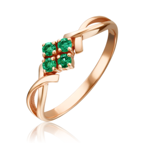 Кольцо из красного золота с изумрудами