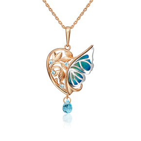 Подвеска «Крыло бабочки» (пожелание здоровья) из комбинированного золота с топазами и эмалью 03-3222-00-201-1111-76