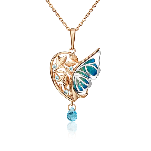 Подвеска «Крыло бабочки» (пожелание здоровья) из комбинированного золота с топазами и эмалью 03-3222-00-201-1111-76