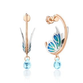 Серьги-пусеты «Крылья бабочки» (пожелание здоровья) из комбинированного золота с топазом и эмалью 02-4700-00-201-1111-75