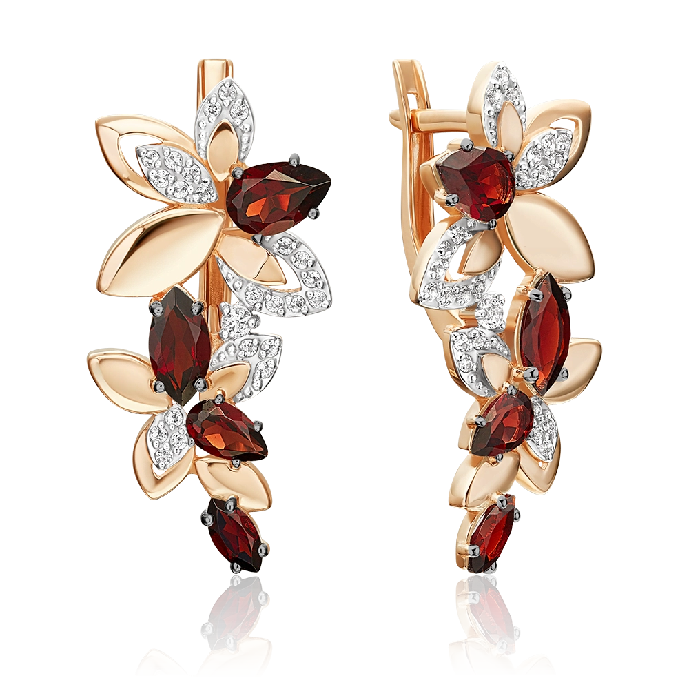 Серьги «Осенний вальс» с английским замком из красного золота с гранатами и натуральными топазами white 02-5566-00-264-1110