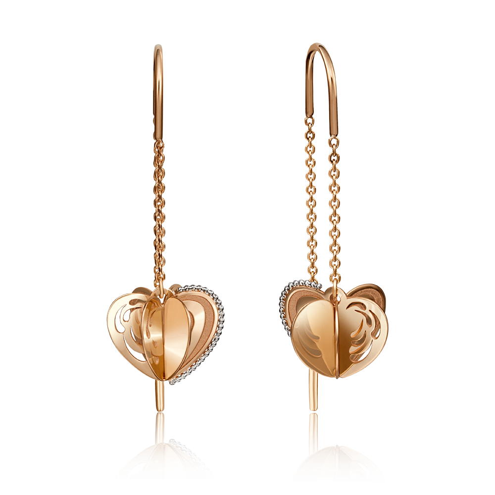 Серьги-цепочки «Сердца» из красного золота 02-4165-01-000-1110-48