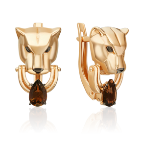 Серьги «Пантеры» с английским замком из красного золота с кварцем дымчатым 02-5506-00-202-1110