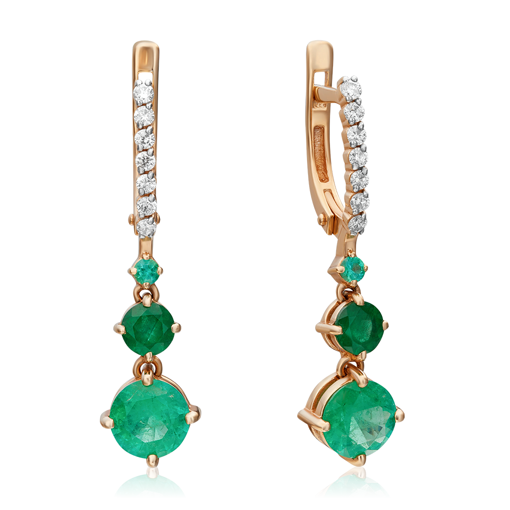 Серьги с английским замком из красного золота с изумрудами и бриллиантами 02-0687-00-106-1110-30