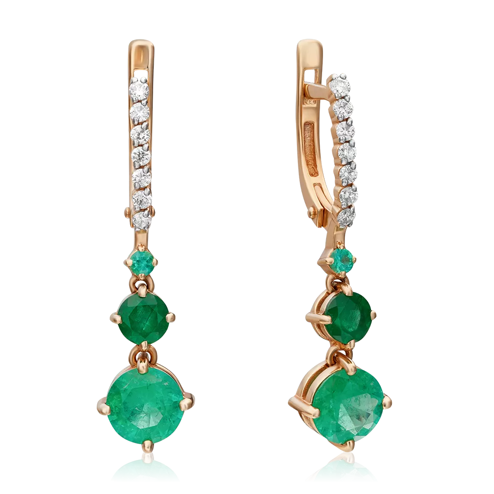Серьги с английским замком из красного золота с изумрудами и бриллиантами 02-0687-00-106-1110-30