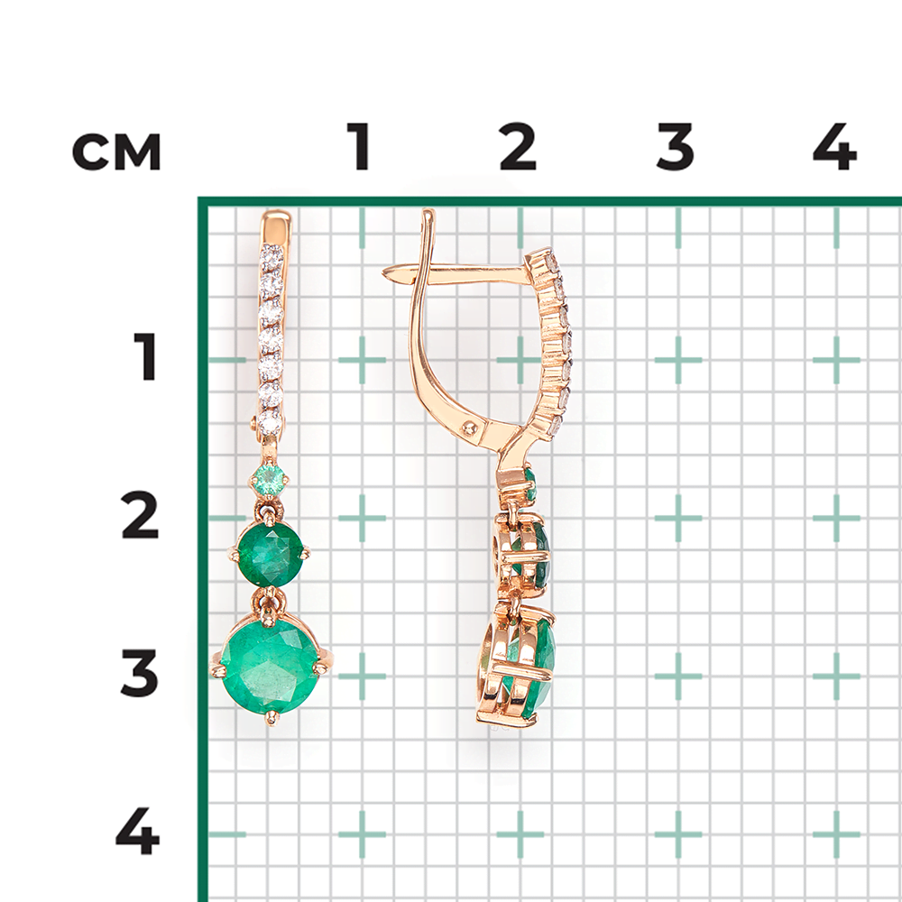 Серьги с английским замком из красного золота с изумрудами и бриллиантами 02-0687-00-106-1110-30