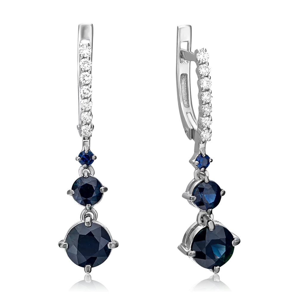Серьги с английским замком из белого золота с сапфирами и бриллиантами 02-0688-00-105-1120-30