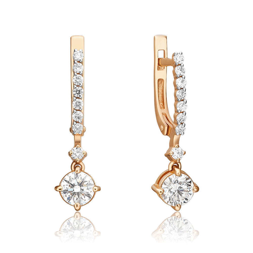 Серьги с английским замком из красного золота с бриллиантами 02-0689-00-101-1110-30