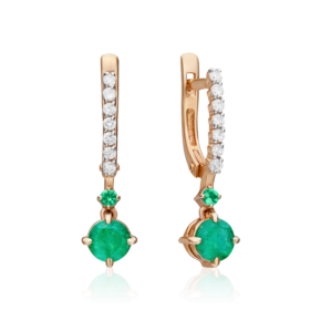 Серьги с английским замком из красного золота с изумрудами и бриллиантами 02-0689-00-106-1110-30