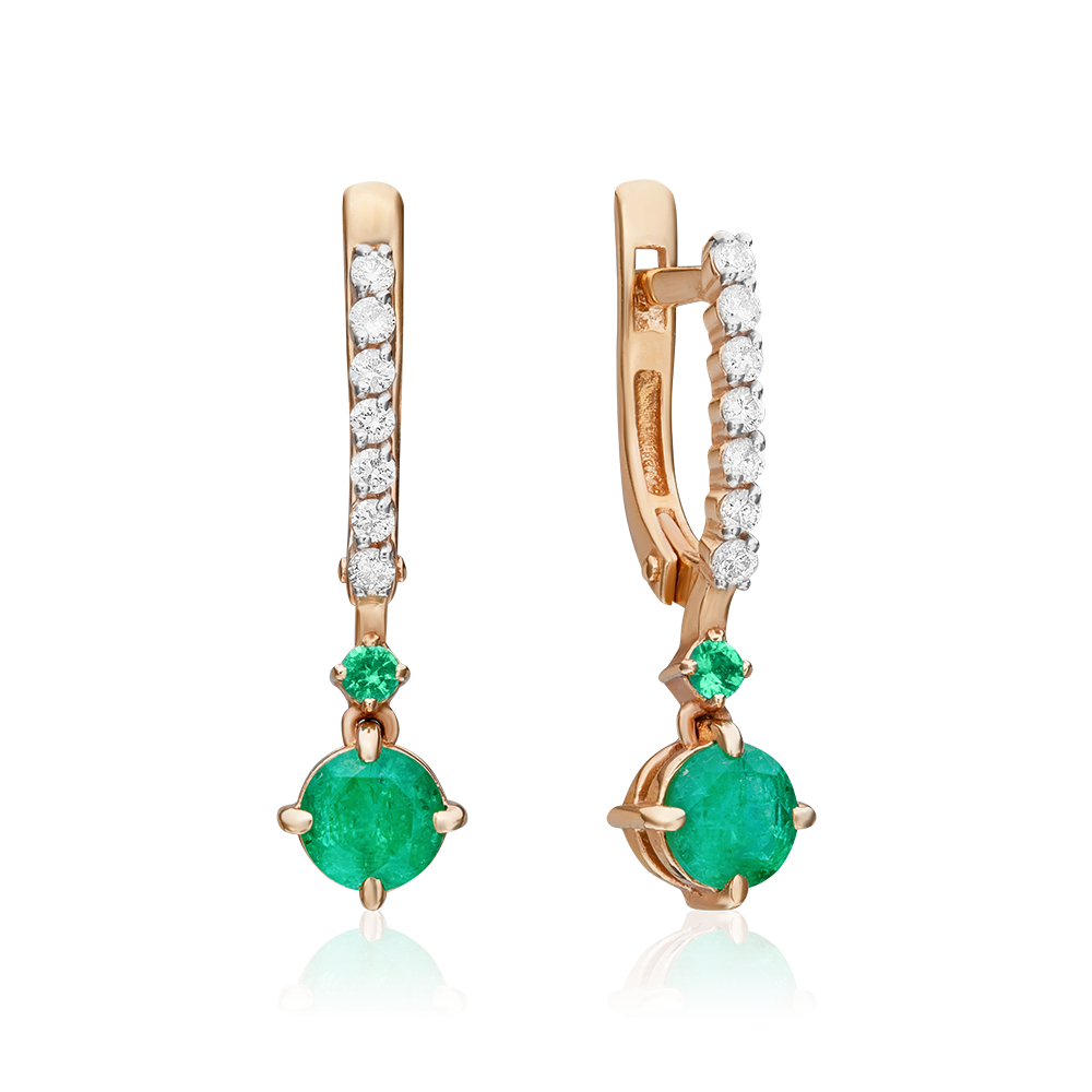 Серьги с английским замком из красного золота с изумрудами и бриллиантами 02-0689-00-106-1110-30