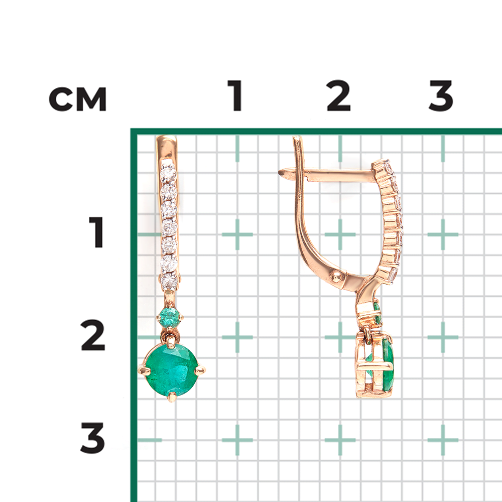 Серьги с английским замком из красного золота с изумрудами и бриллиантами 02-0689-00-106-1110-30