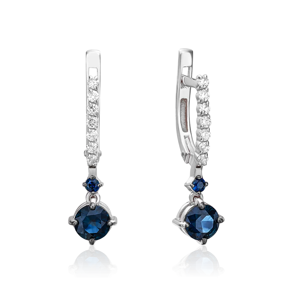 Серьги с английским замком из белого золота с сапфирами и бриллиантами 02-0690-00-105-1120-30