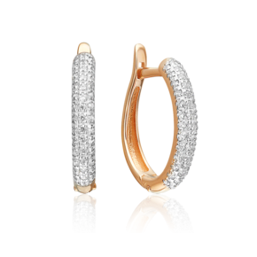 Серьги с английским замком из красного золота с фианитами