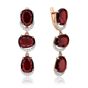 Серьги с английским замком из красного золота с гранатами и фианитами 02-3194-00-210-1110-46