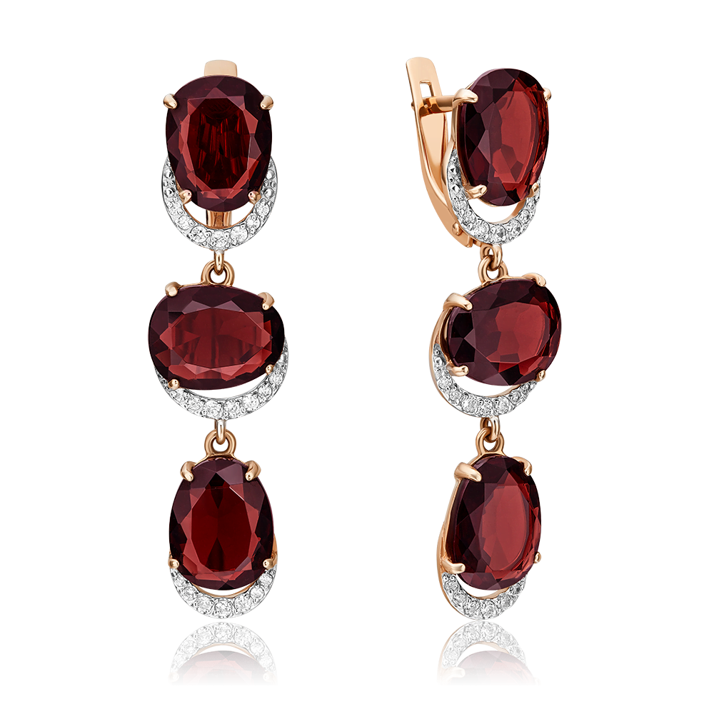 Серьги с английским замком из красного золота с гранатами и фианитами 02-3194-00-210-1110-46