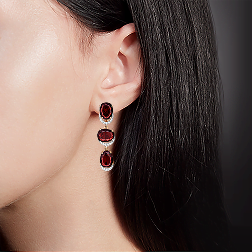 Серьги с английским замком из красного золота с гранатами и фианитами 02-3194-00-210-1110-46