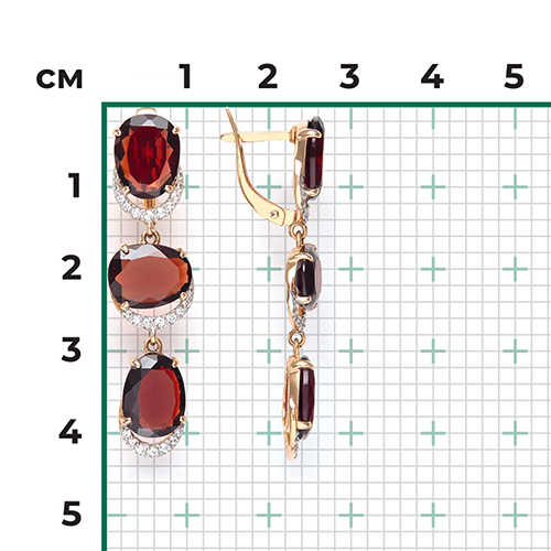 Серьги с английским замком из красного золота с гранатами и фианитами 02-3194-00-210-1110-46