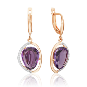 Серьги с английским замком из красного золота с аметистом и фианитами 02-3196-00-209-1110-46