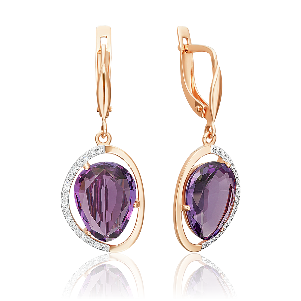 Серьги с английским замком из красного золота с аметистом и фианитами 02-3196-00-209-1110-46