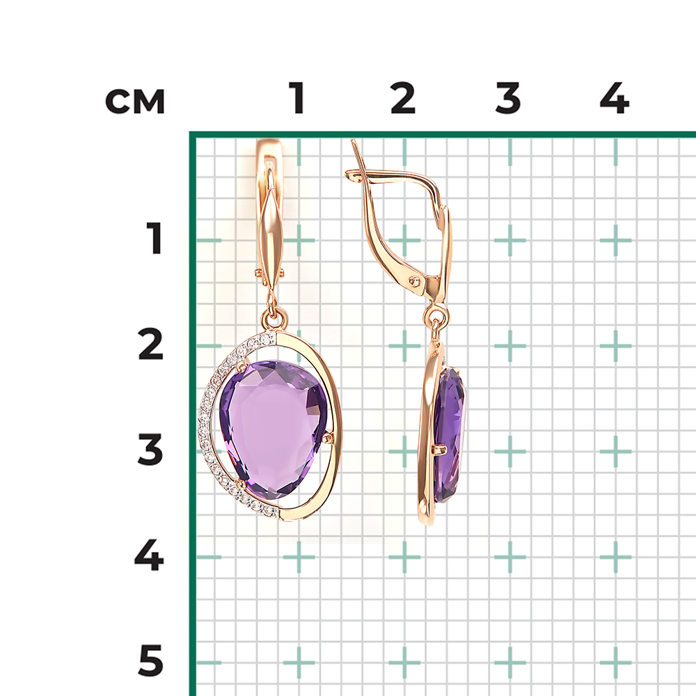 Серьги с английским замком из красного золота с аметистом и фианитами 02-3196-00-209-1110-46
