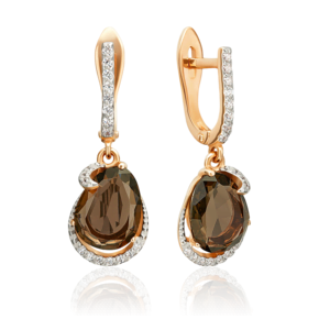 Серьги с английским замком из красного золота с кварцем дымчатым и фианитами 02-3198-00-208-1110-46