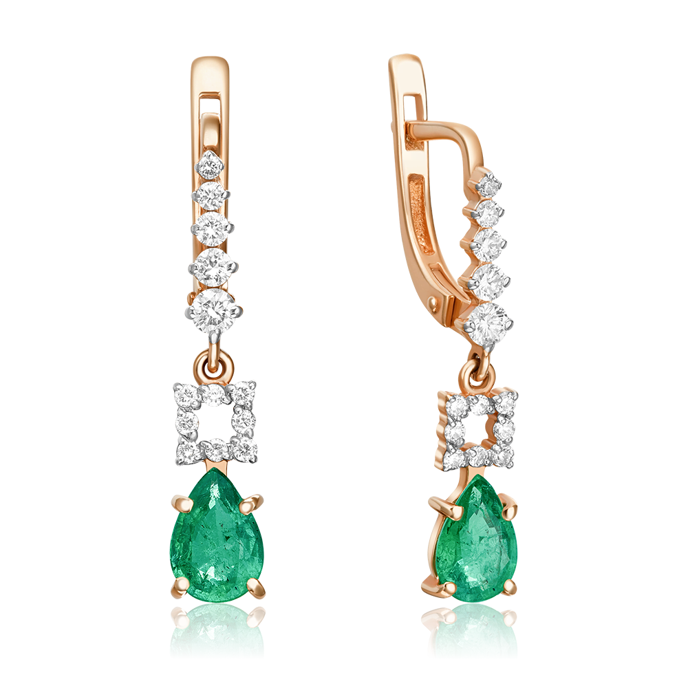Серьги с английским замком из красного золота с изумрудом и бриллиантами 02-0658-00-106-1110-30