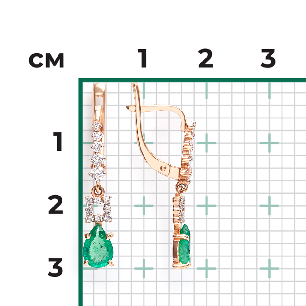 Серьги с английским замком из красного золота с изумрудом и бриллиантами 02-0658-00-106-1110-30
