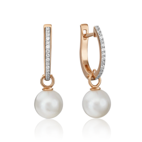 Серьги с английским замком из красного золота с жемчугом культивированным и фианитами 02-4471-00-302-1110-31