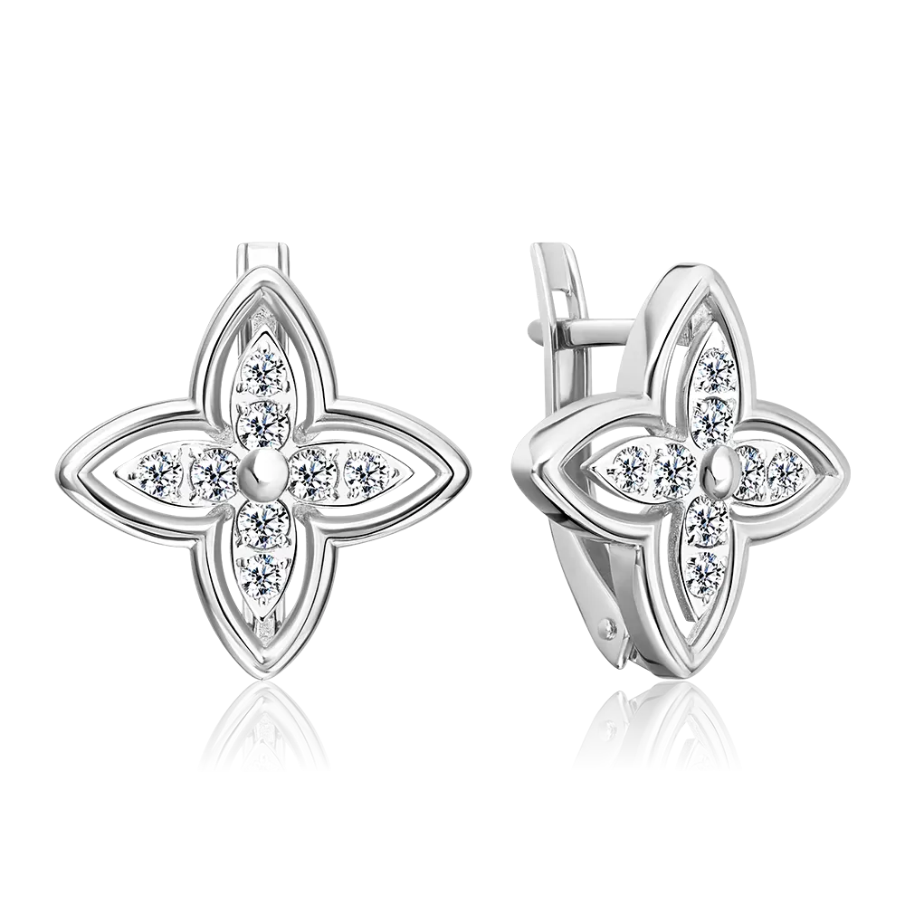 Серьги с английским замком из серебра с фианитами 02-5511-00-401-0200