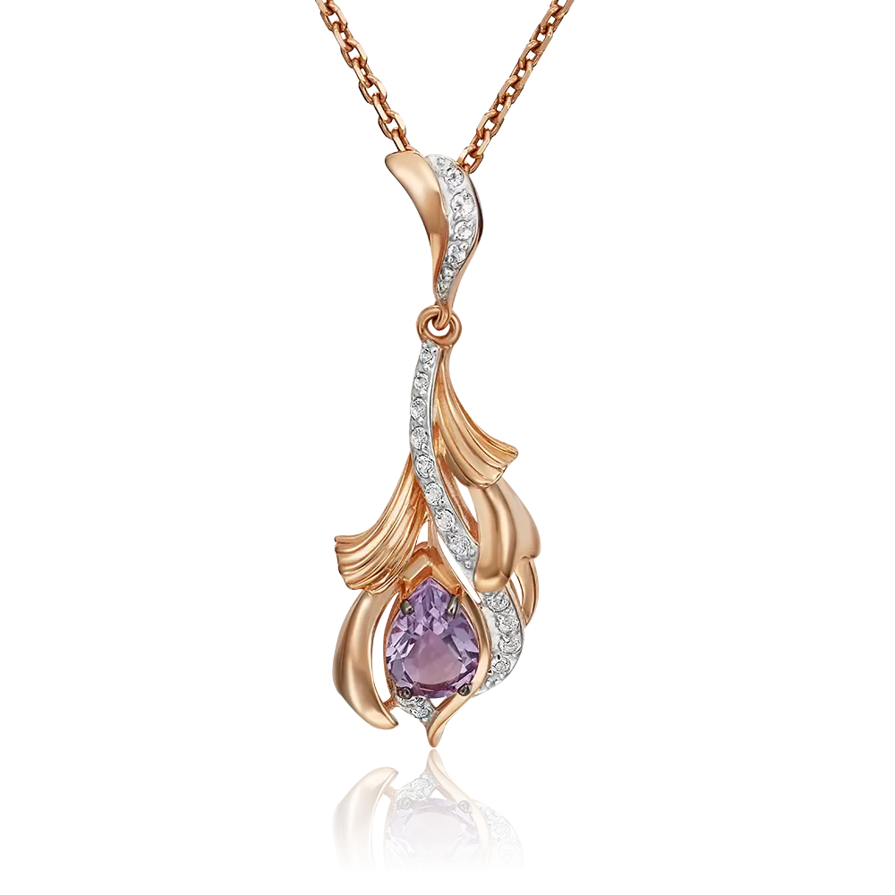 Подвеска «Перо жар-птицы» из красного золота с аметистом и натуральными топазами white 03-3109-00-225-1110-57