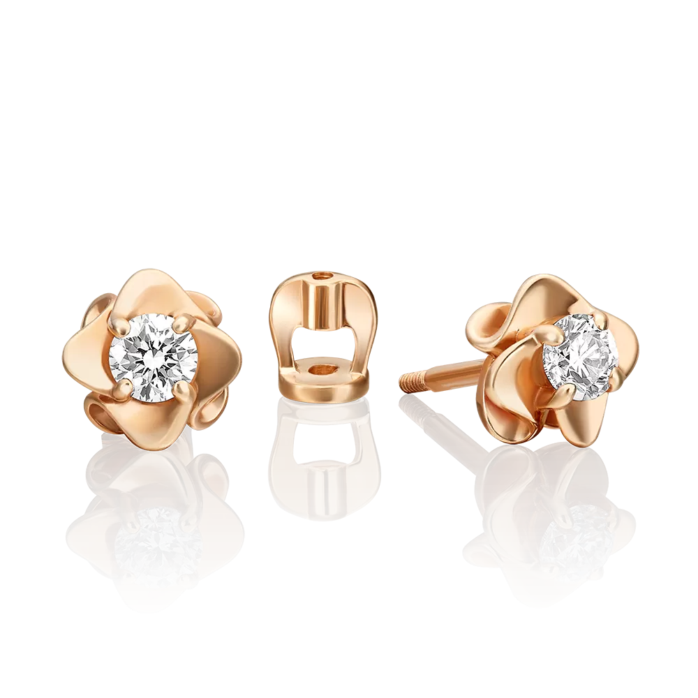 Серьги-пусеты из красного золота с бриллиантом 02-0922-00-101-1110-30