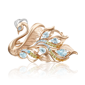 Брошь «Царевна Лебедь» из красного золота с миксом камней и эмалью 04-0200-00-230-1110-57