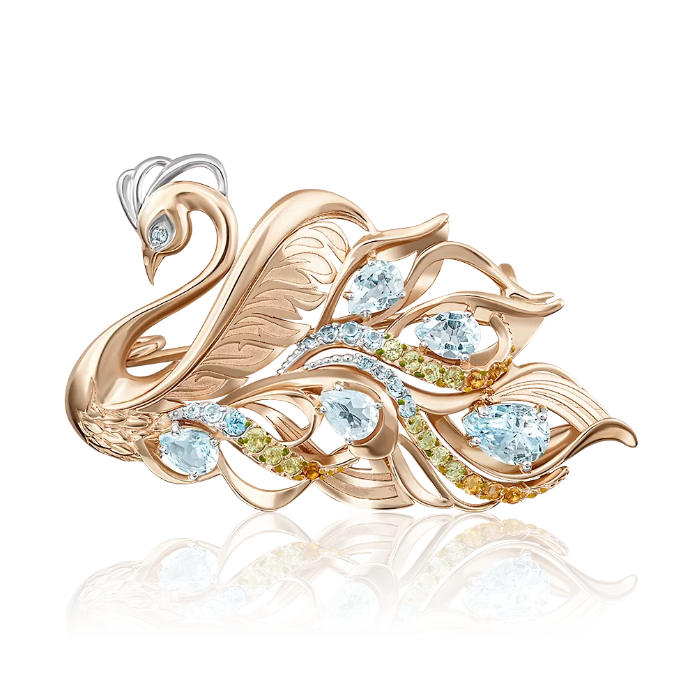 Брошь «Царевна Лебедь» из красного золота с миксом камней и эмалью 04-0200-00-230-1110-57