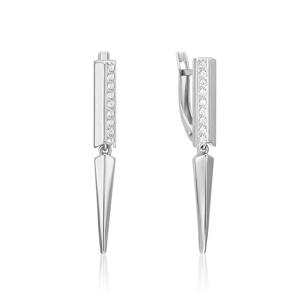Серьги с английским замком из белого золота с фианитами 02-5120-00-401-1120