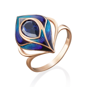 Кольцо «Павлиний глаз» из красного золота с фианитом и эмалью 01-4869-00-404-1110-25