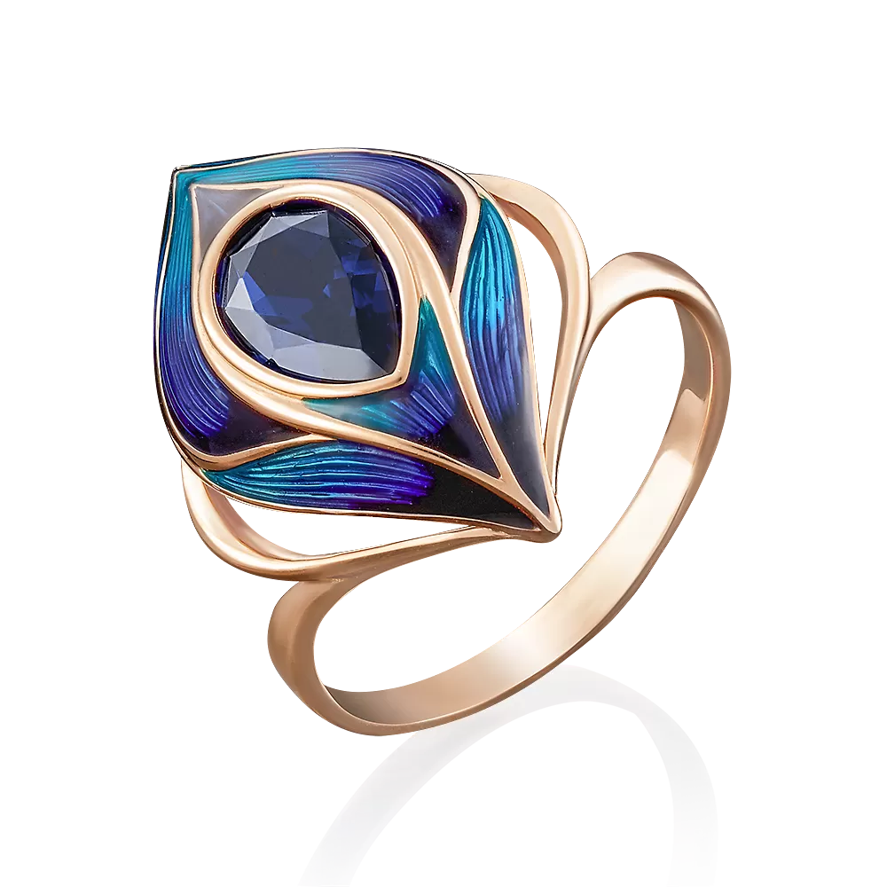 Кольцо «Павлиний глаз» из красного золота с фианитом и эмалью 01-4869-00-404-1110-25