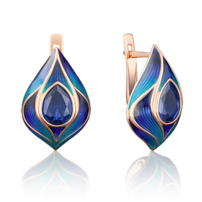 Серьги «Павлиний глаз» с английским замком из красного золота с фианитом и эмалью 02-3718-00-404-1110-25