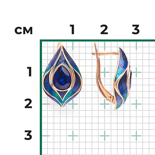 Серьги «Павлиний глаз» с английским замком из красного золота с фианитом и эмалью 02-3718-00-404-1110-25