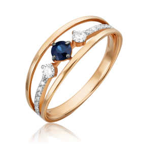 Кольцо из красного золота с сапфиром и бриллиантами